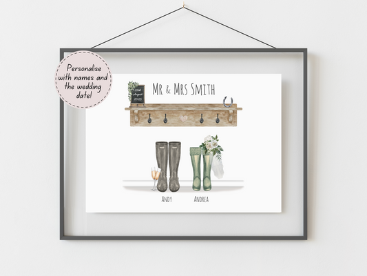 Personalised Rustic Wedding Gift | Custom Couple Names & Wedding Date