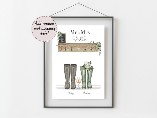 Personalised Rustic Wedding Gift | Custom Couple Names & Wedding Date