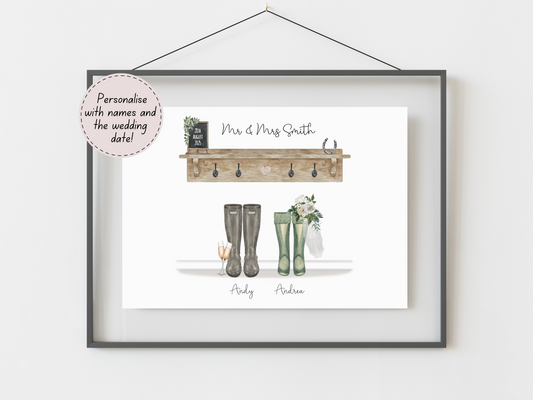 Personalised Rustic Wedding Gift | Custom Couple Names & Wedding Date
