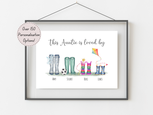 Auntie Gifts – Personalised "This Auntie Belongs To" Welly Boot Print | Birthday & Christmas Gifts for Aunt