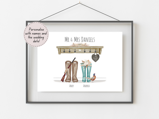 Personalised Country Wedding Gift | Custom Couple Names & Wedding Date