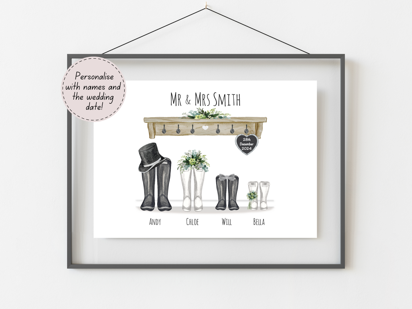 Personalised Family Wedding Gift | Custom Names & Wedding Date