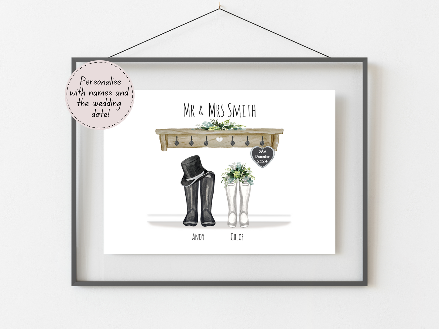 Personalised Wedding Gift | Custom Couple Names & Wedding Date | Green