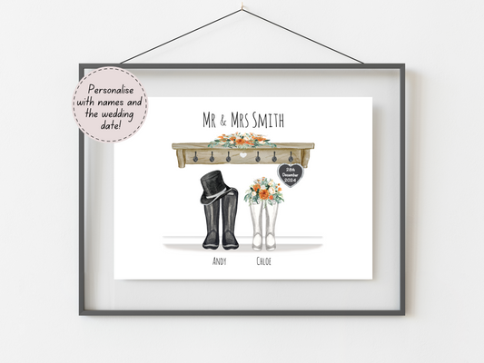 Personalised Wedding Gift | Custom Couple Names & Wedding Date | Orange