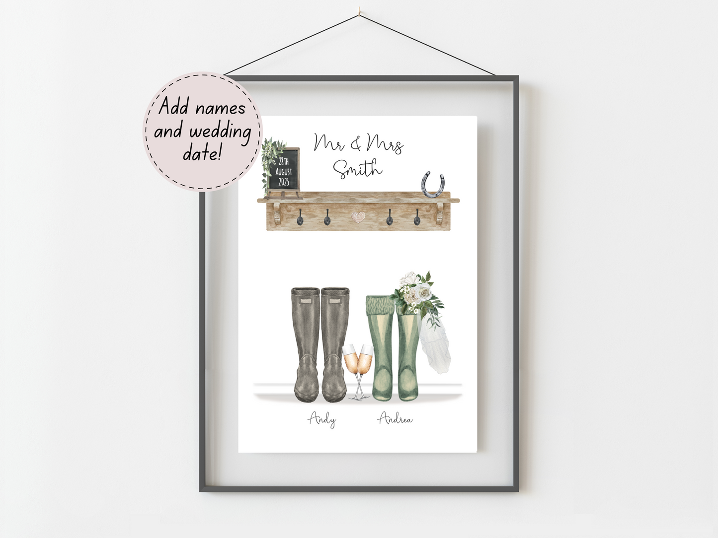 Personalised Rustic Wedding Gift | Custom Couple Names & Wedding Date