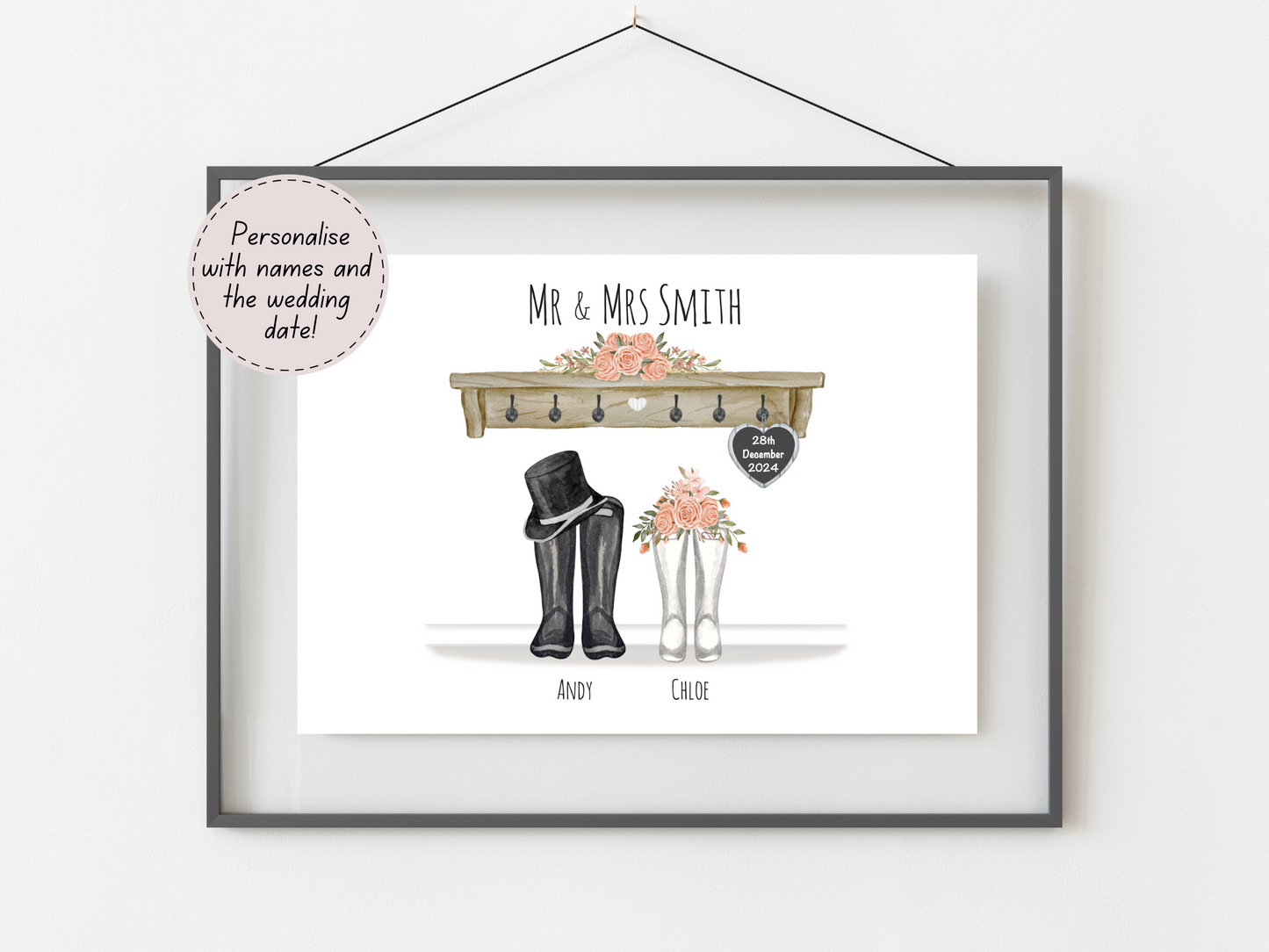 Personalised Wedding Gift | Custom Couple Names & Wedding Date | Coral