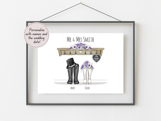Personalised Wedding Gift | Custom Couple Names & Wedding Date | Purple