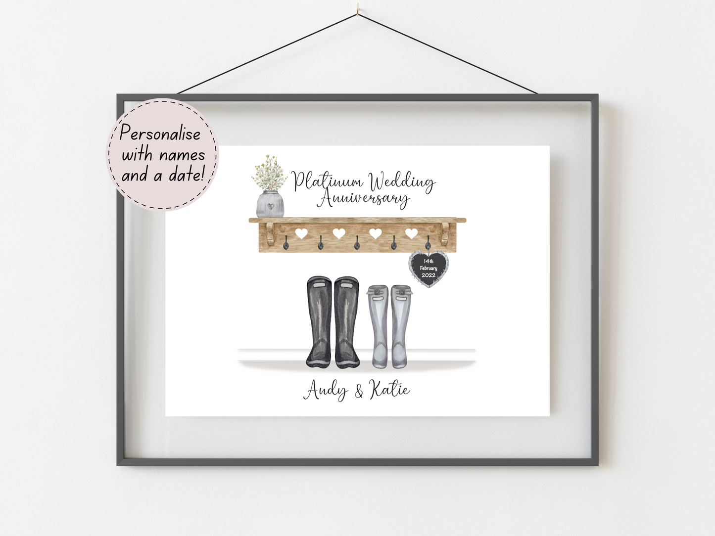 Personalised 70th Wedding Anniversary Gift Print | Platinum Anniversary Keepsake | Custom Names & Date