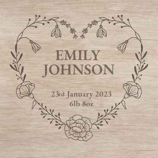 Personalised Baby Memory Box, Engraved Wooden Birth Flower Keepsake Box, Newborn Memory Box, New Baby Gift, Baby Keepsake Box