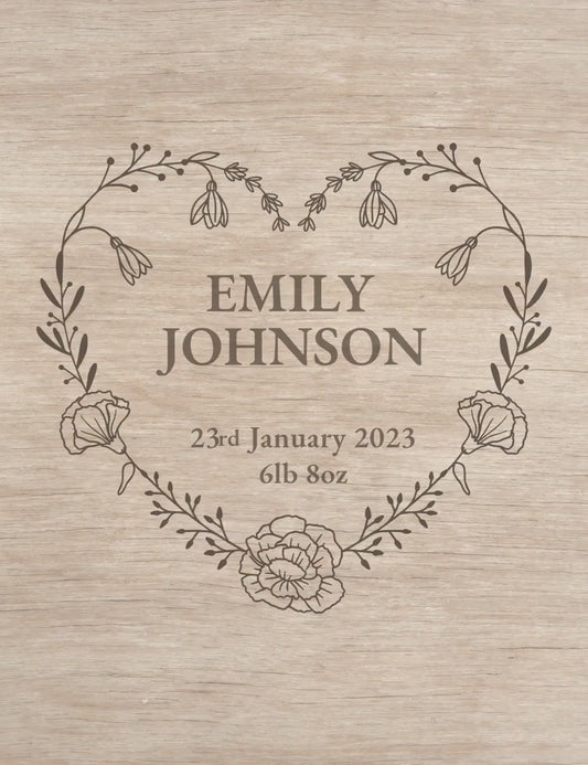 Personalised Baby Memory Box, Engraved Wooden Birth Flower Keepsake Box, Newborn Memory Box, New Baby Gift, Baby Keepsake Box